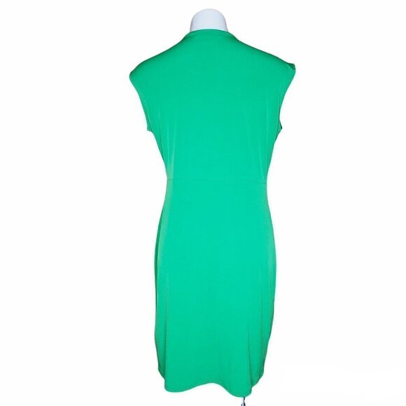 Michael Kors Spring Green Faux Wrap Stretchy Dress With Gold Detailing - Picture 2 of 5